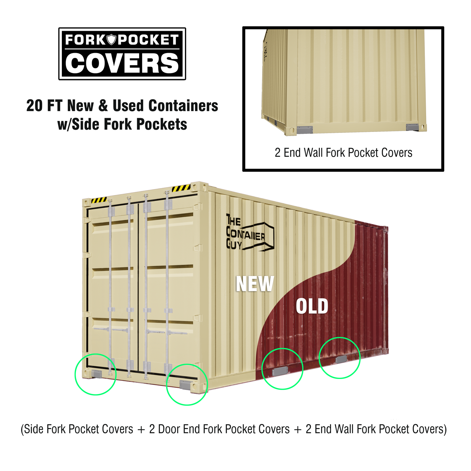 Fork pocket cover plates installed on shipping container undercarriage to seal forklift openings before spray foam application