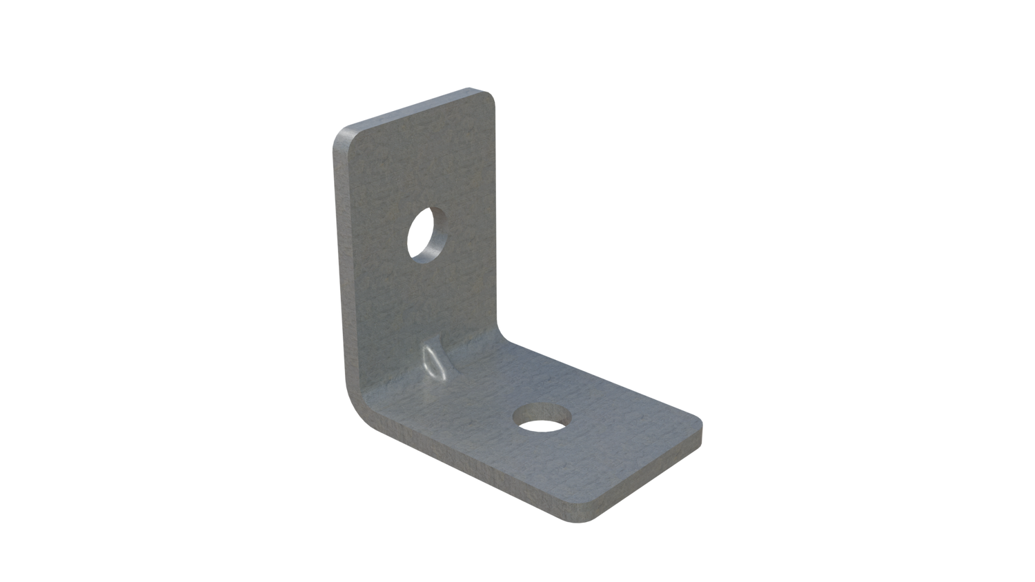 L-shaped galvanized steel bracket with two bolt holes for mounting strut channels inside or outside ISO shipping containers without welding.