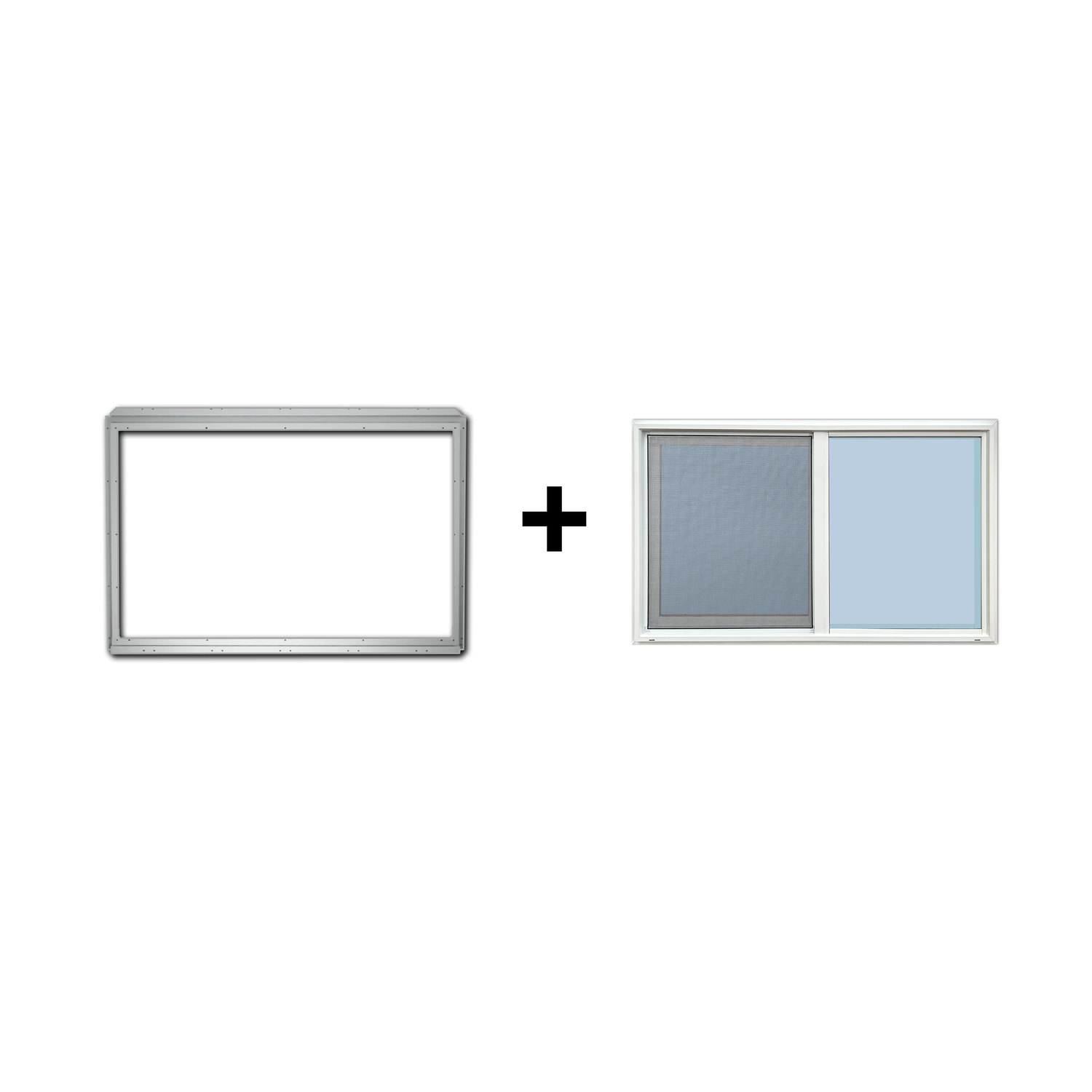 48x30 inch vinyl window and galvanized steel framing kit bundle for shipping container side wall – includes window with screen and pre-drilled metal frame.