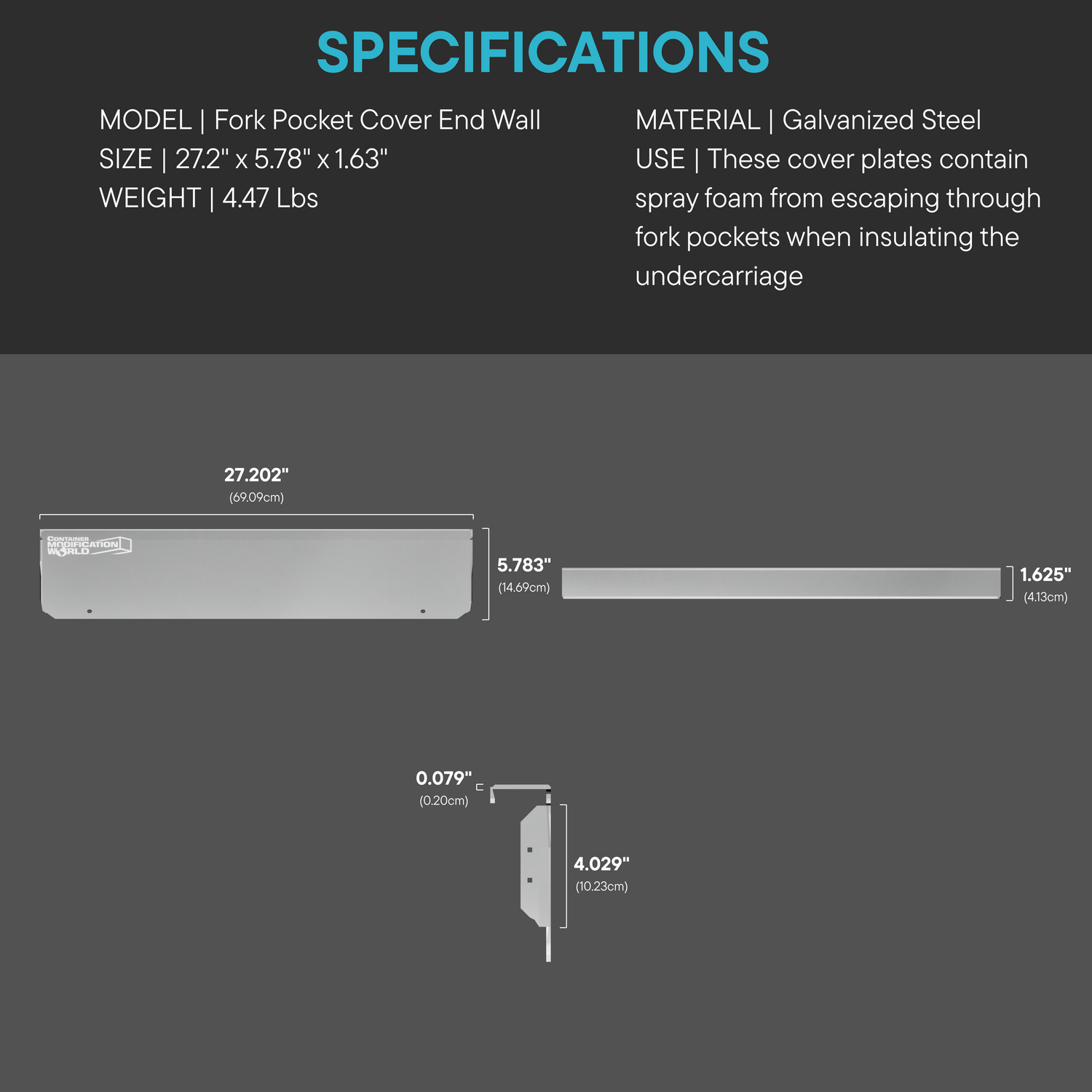 Technical diagram showing dimensions of end wall fork pocket covers for shipping containers, including measurements for side, door end, and end wall plug components