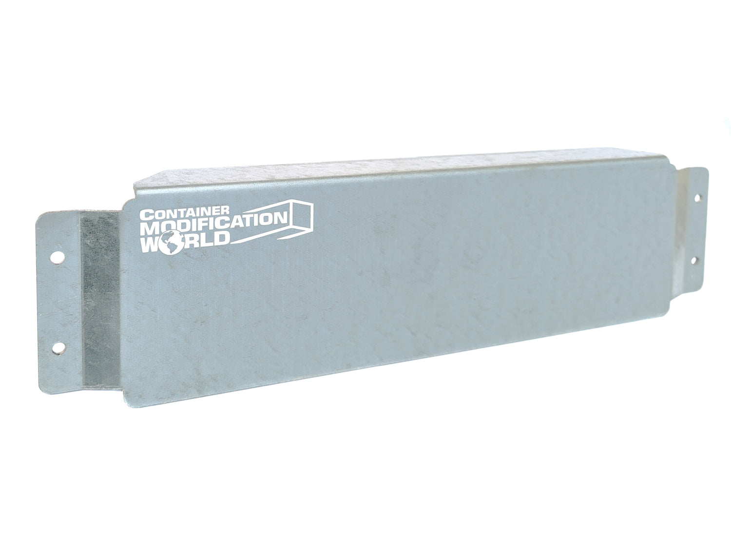 Close-up of steel fork pocket covers for shipping containers, designed to block spray foam from escaping through forklift holes