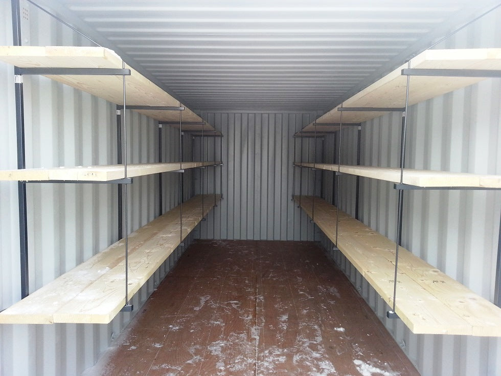 Instant Shipping Container Shelving brackets installed inside shipping container