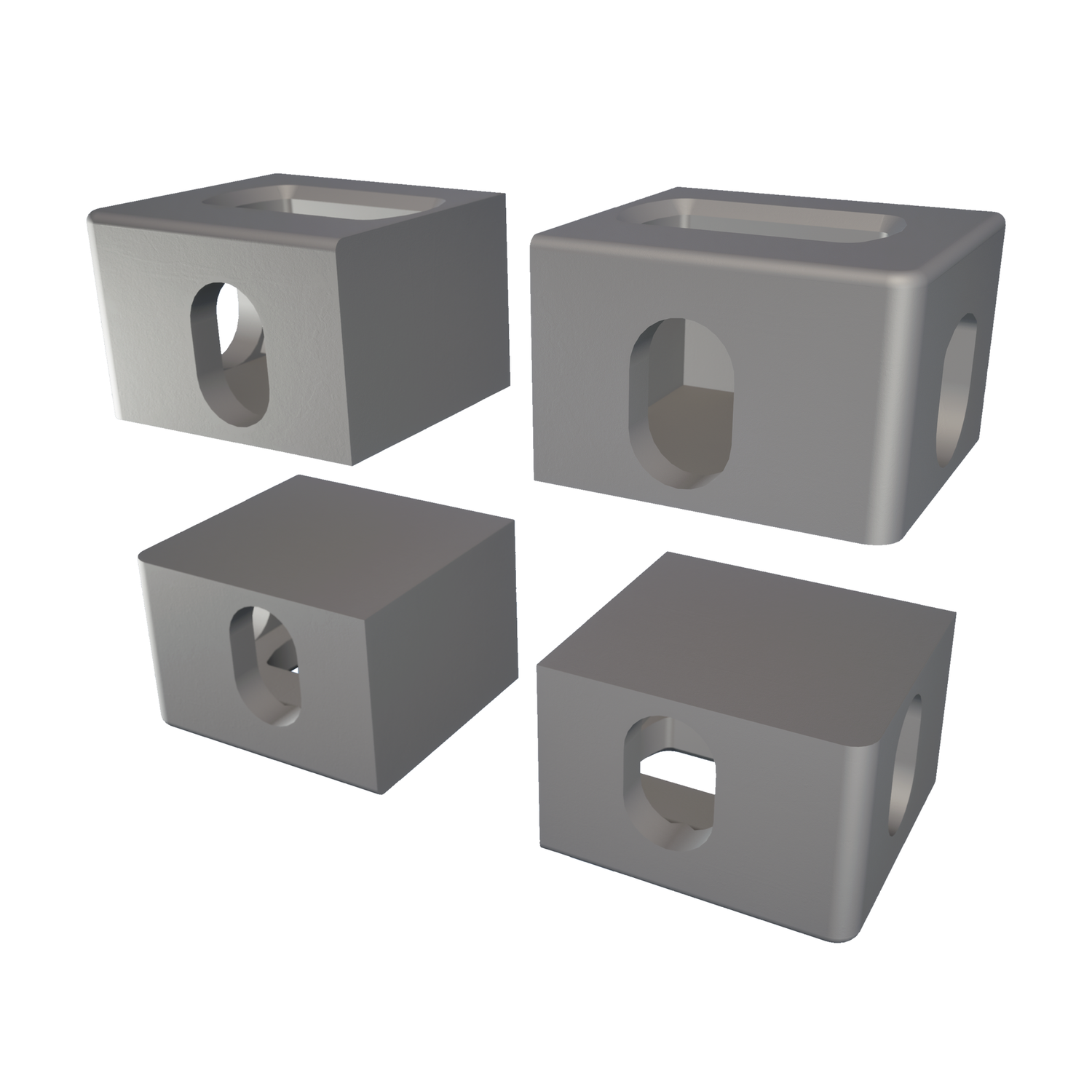 ISO 1161 steel corner castings for shipping containers, showing four block fittings used to connect and lift containers via crane or transport systems. Compatible with top left, top right, bottom left, and bottom right positions