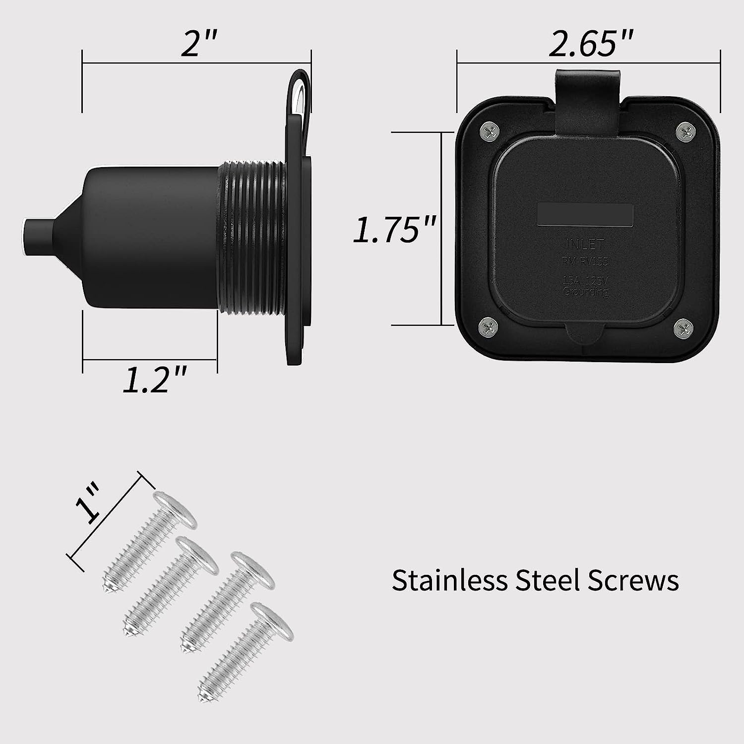 Detailed diagram showing dimensions of shipping container heavy duty inlet for heavy duty 120v ac port plug