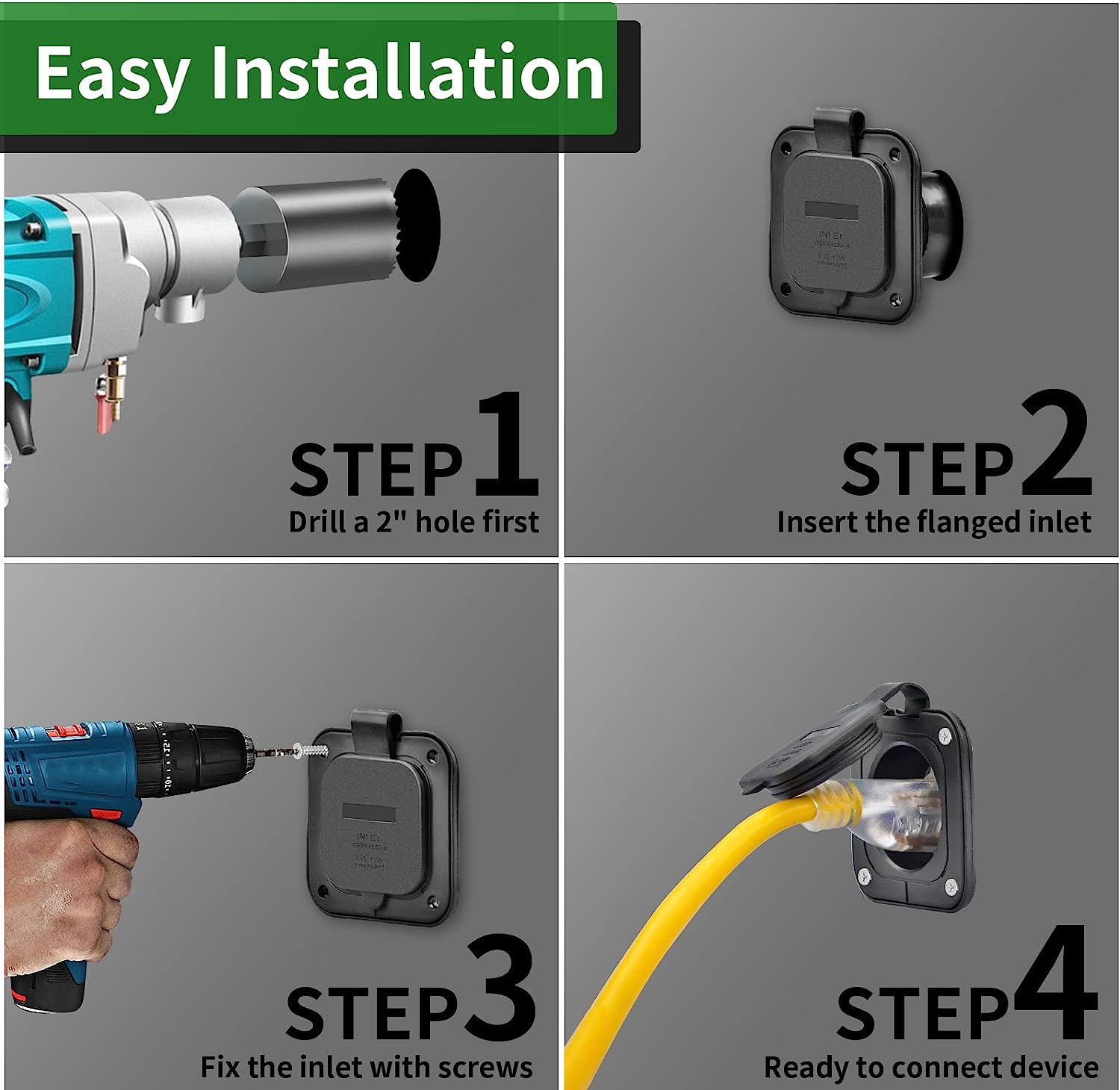 Heavy duty 120V AC port plug inlet step by step installation