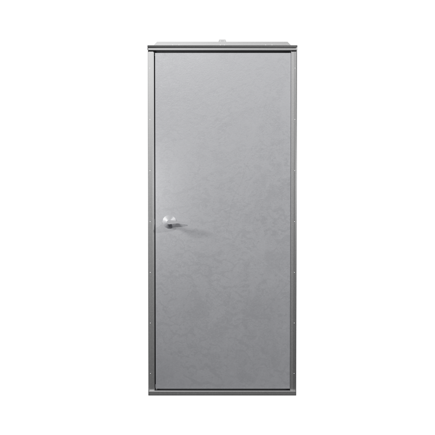 Galvanized steel man door frame kit for shipping containers, shown with pre-installed door and hardware for easy container access.