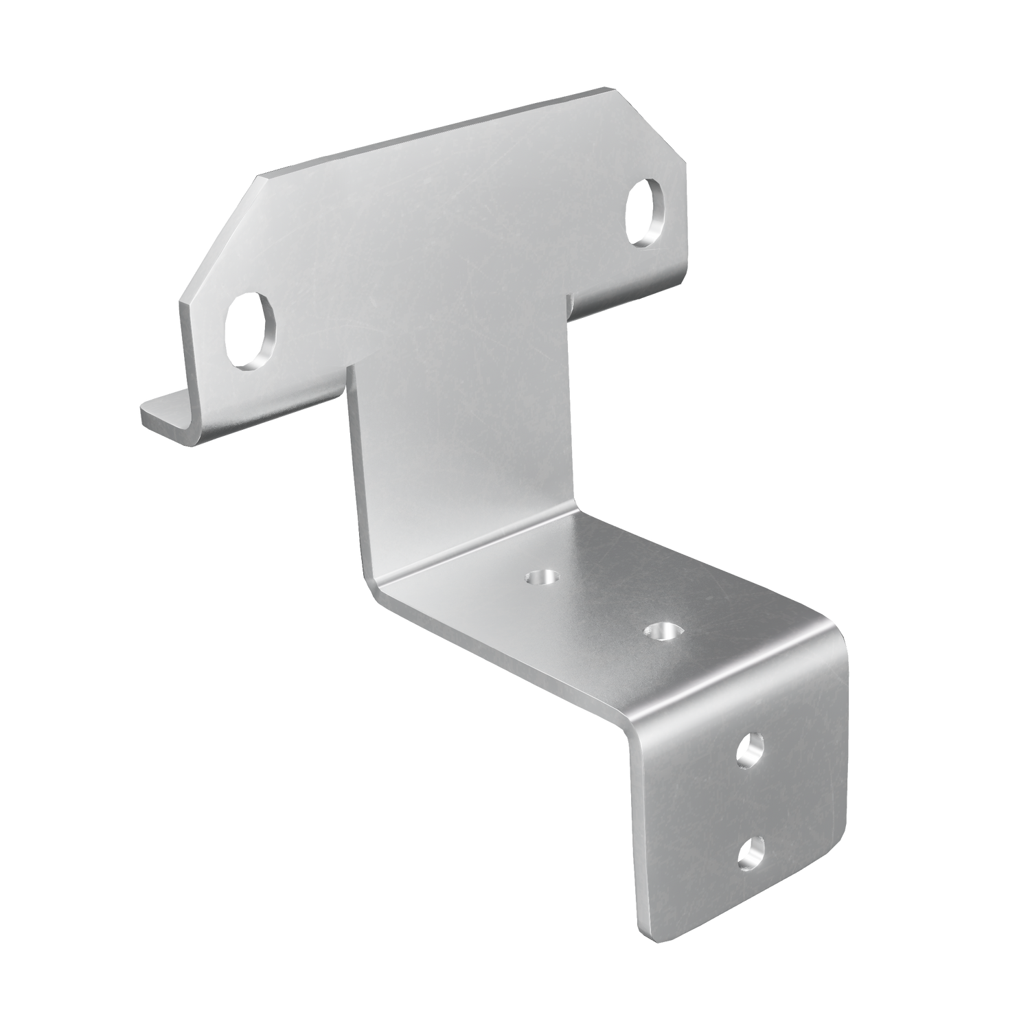 A silver aluminum steel stud framing bracket with multiple holes for screws.