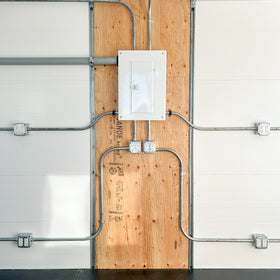 20 foot GLO ground level office site shack electrical service panel closeup