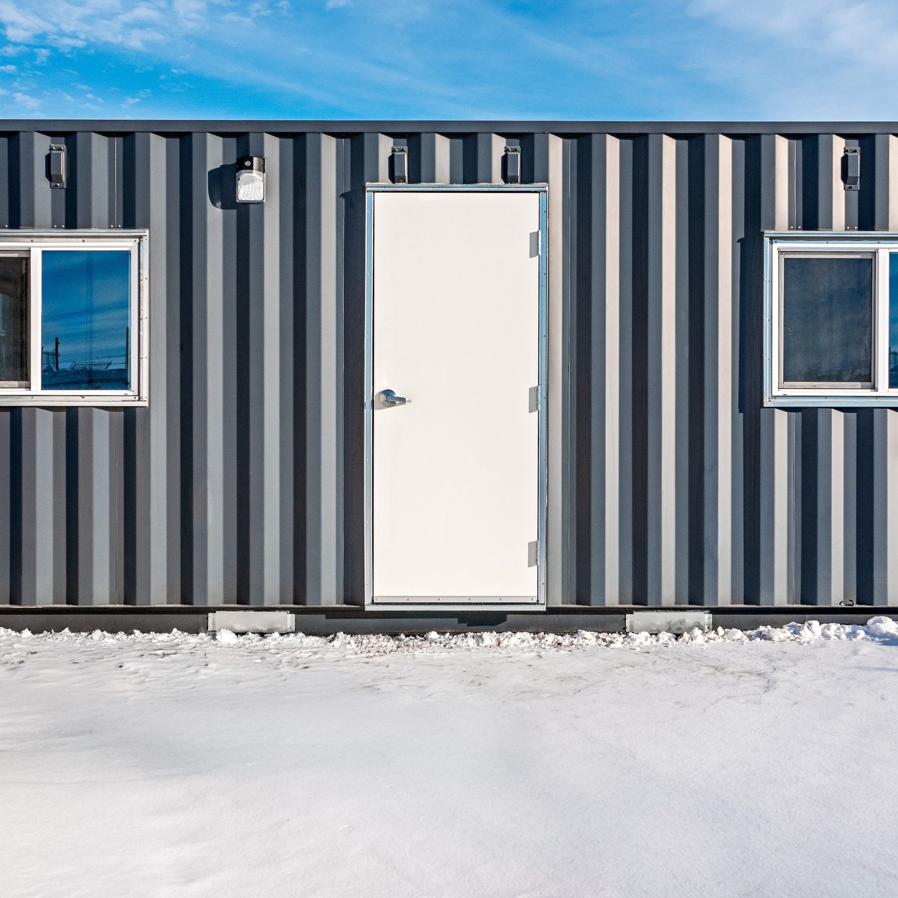 20 foot GLO ground level office site shack exterior front door and windows