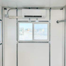 20 foot GLO ground level office site shack interior window and heater