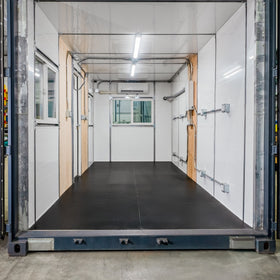 20 foot GLO ground level office container open door interior view