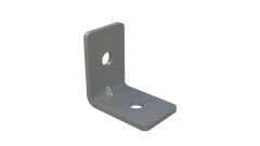 L-shaped galvanized steel bracket with two bolt holes for mounting strut channels inside or outside ISO shipping containers without welding.