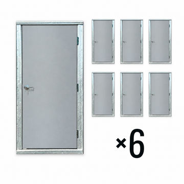 Six 36-inch insulated steel man door and frame kits with six-pack quantity mark