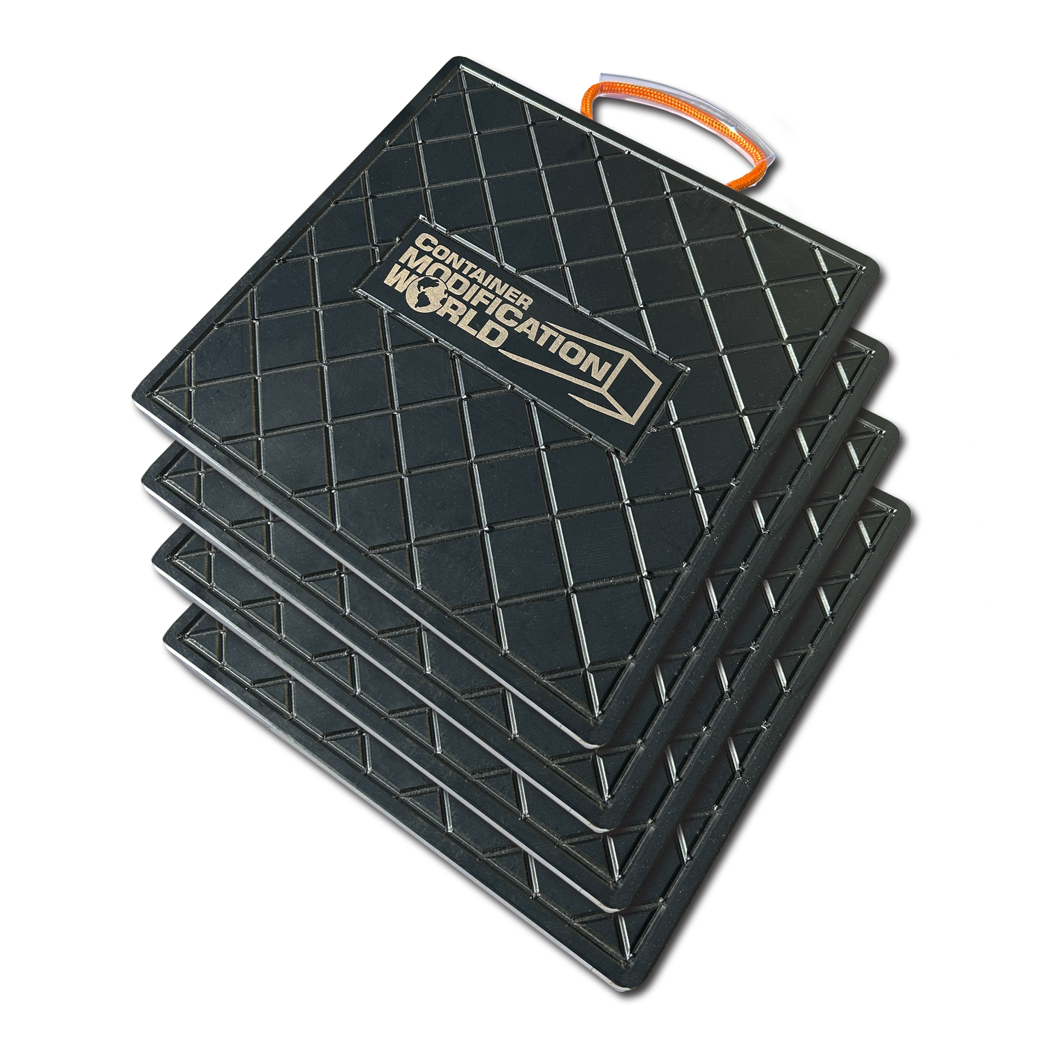 Heavy-duty container corner pad dispersing weight to protect concrete and paved surfaces