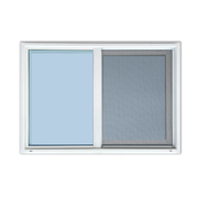 42" x 30" white vinyl sliding window with screen, designed for shipping container side wall installation.