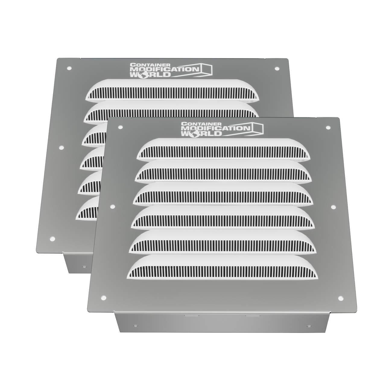 BIgAir30 louvered gable vents with the BigAir brand logo, designed for installation on shipping containers.