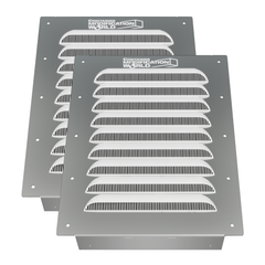 Set of two BigAir Louvered Container Vents with corrosion-resistant aluminum frame, designed for easy installation on shipping container walls, doors, or end panels to improve airflow and reduce heat and moisture