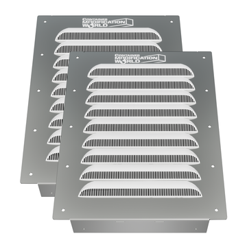 Set of two BigAir Louvered Container Vents with corrosion-resistant aluminum frame, designed for easy installation on shipping container walls, doors, or end panels to improve airflow and reduce heat and moisture