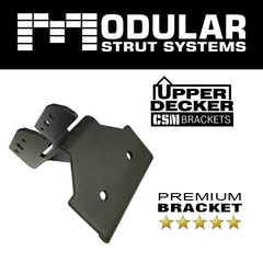 A black metal upper decker roof bracket with the Modular Strut Systems (MSS) logo and text indicating it's a premium bracket with a five-star rating.