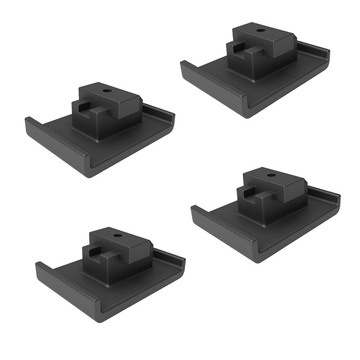 Black high-density polyethylene container shoes designed to protect driveways and job sites when placing or moving standard ISO shipping containers