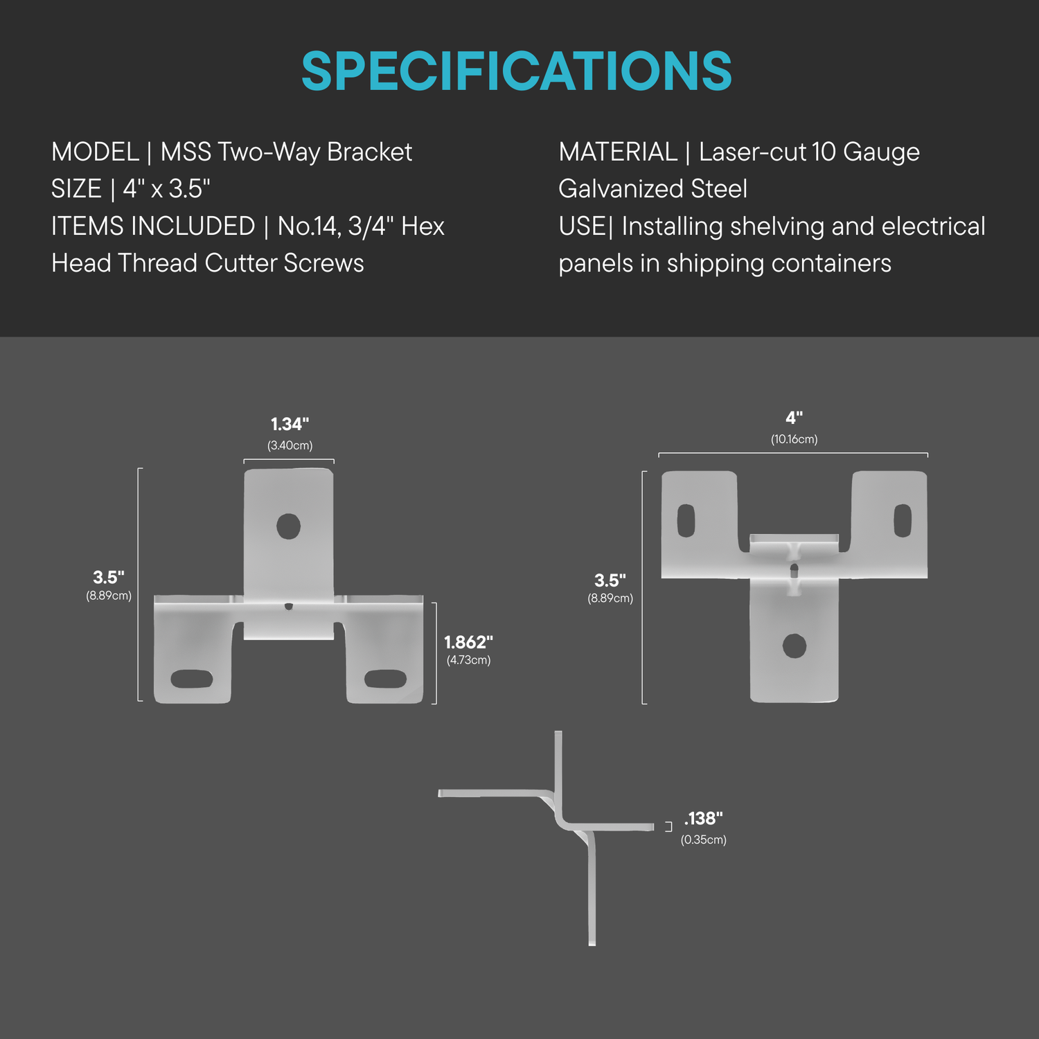 MSS™ Standard Galvanized Strut two way brackets
