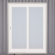 Close-up of galvanized steel patio door frame with sliding door panel, showcasing durable construction and smooth operation