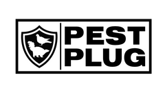 Pest Plug logo with shield icon featuring bird and skunk silhouette – rodent and pest protection for shipping containers