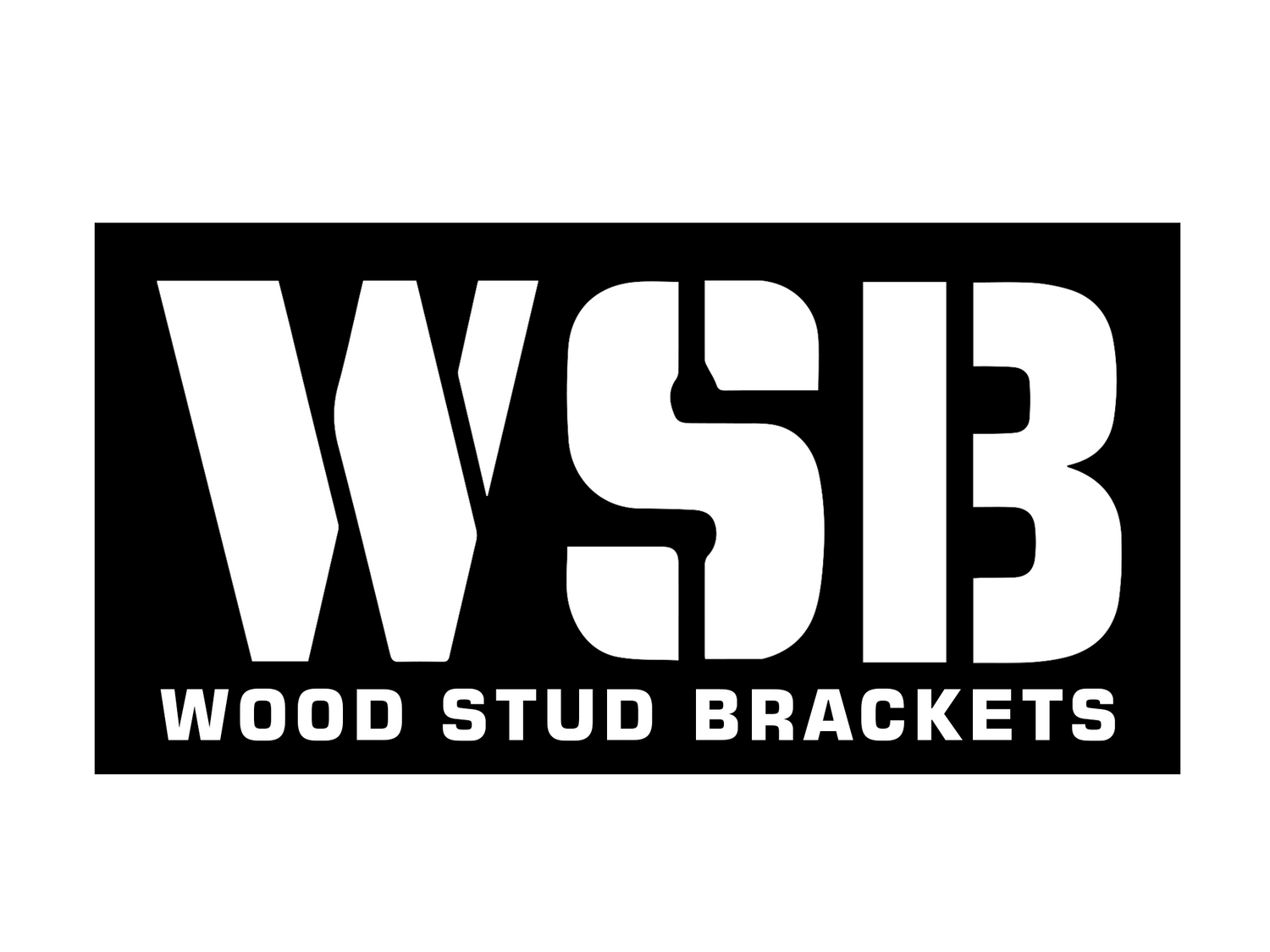 WSB logo with bold white text reading 'WSB' and 'WOOD STUD BRACKETS' beneath, set against a black background with a white border