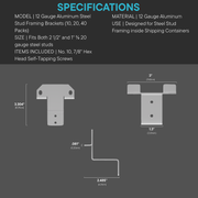 SSB™ Steel Stud Framing Kit (12 Gauge Aluminum Brackets)  - 2 Corner Casting Covers + Steel Stud Brackets + Hardware