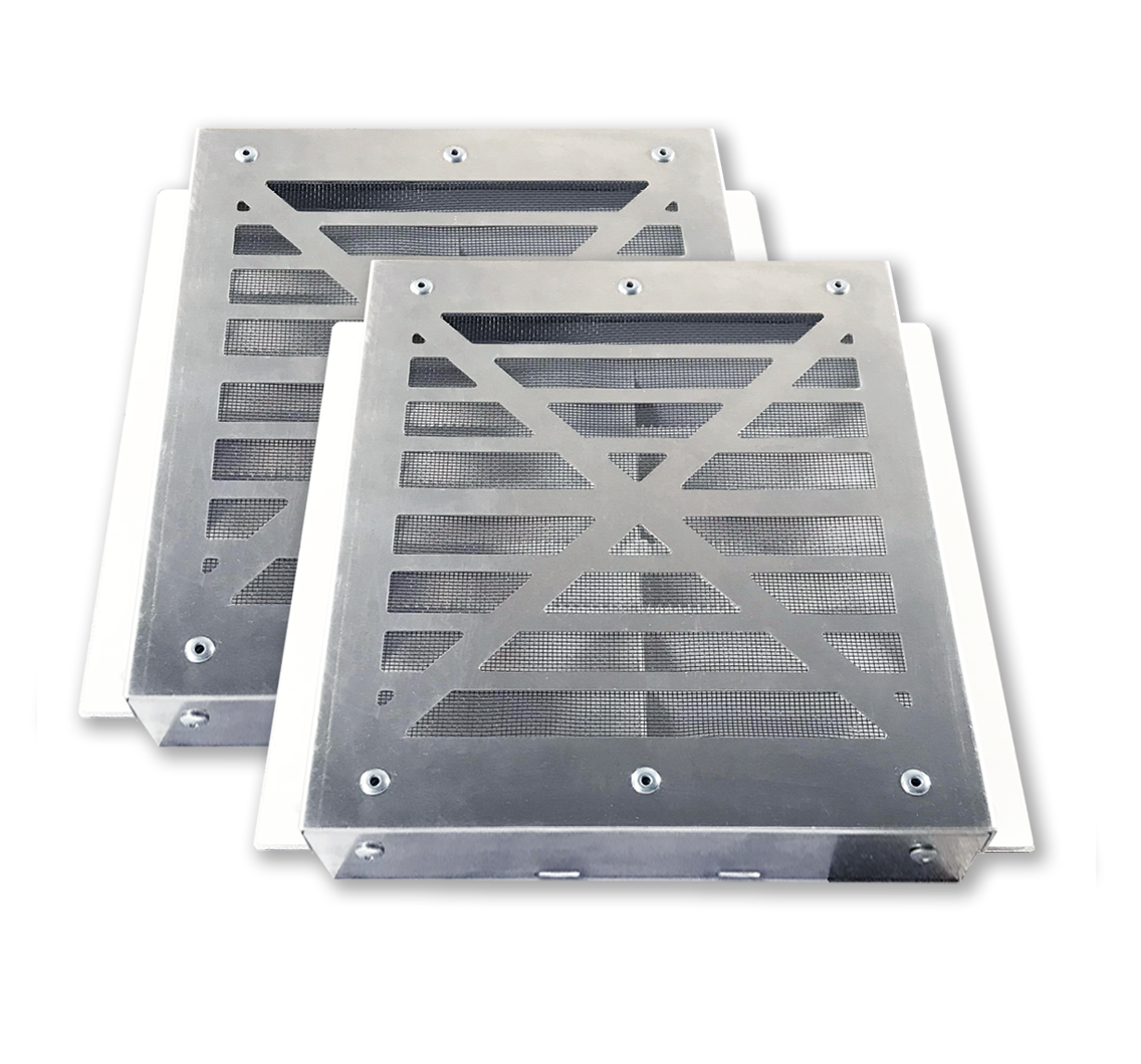 Two pack BigAir30 louvered gable vent bug screen attachments for insect protection