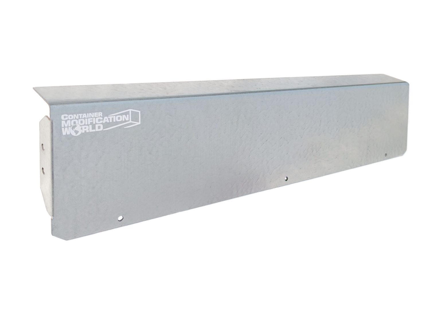 side wall close-up of fork pocket covers for shipping containers, showing design details and mounting holes before installation