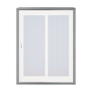 Sliding patio door set including galvanized steel frame and glass door, designed for seamless integration with shipping container sidewalls