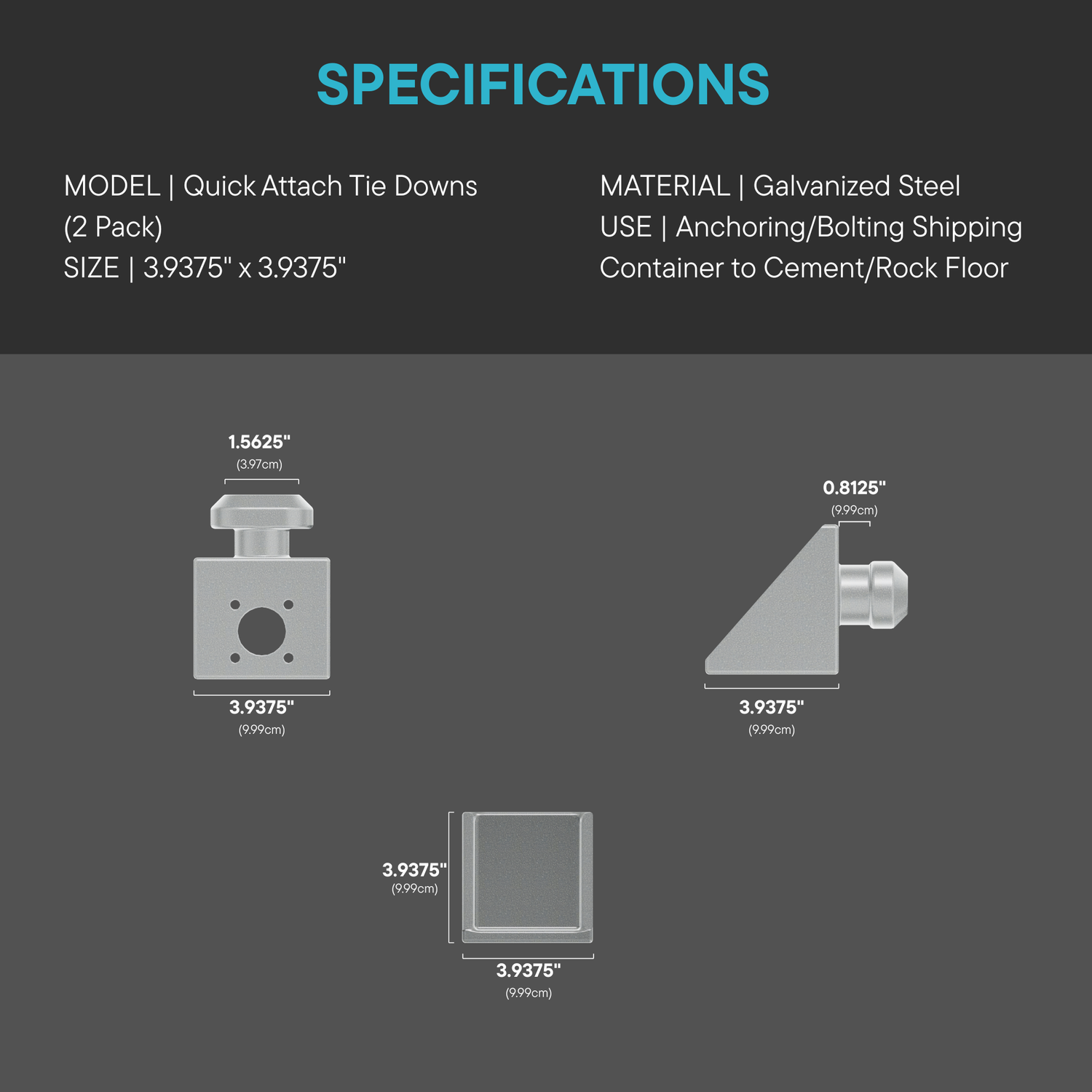 Quick Attach Tie Downs For Anchoring/Bolting Shipping Container To Cement/Rock Floor (2 Pack)